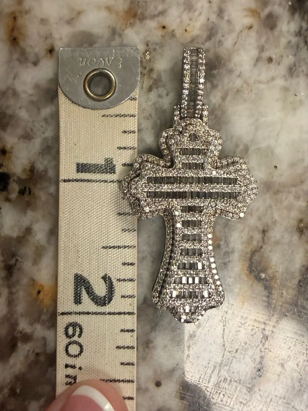 Delmar Jewelers Cross Baguette Iced Out Moissanite Pendant .925 Sterling Silve